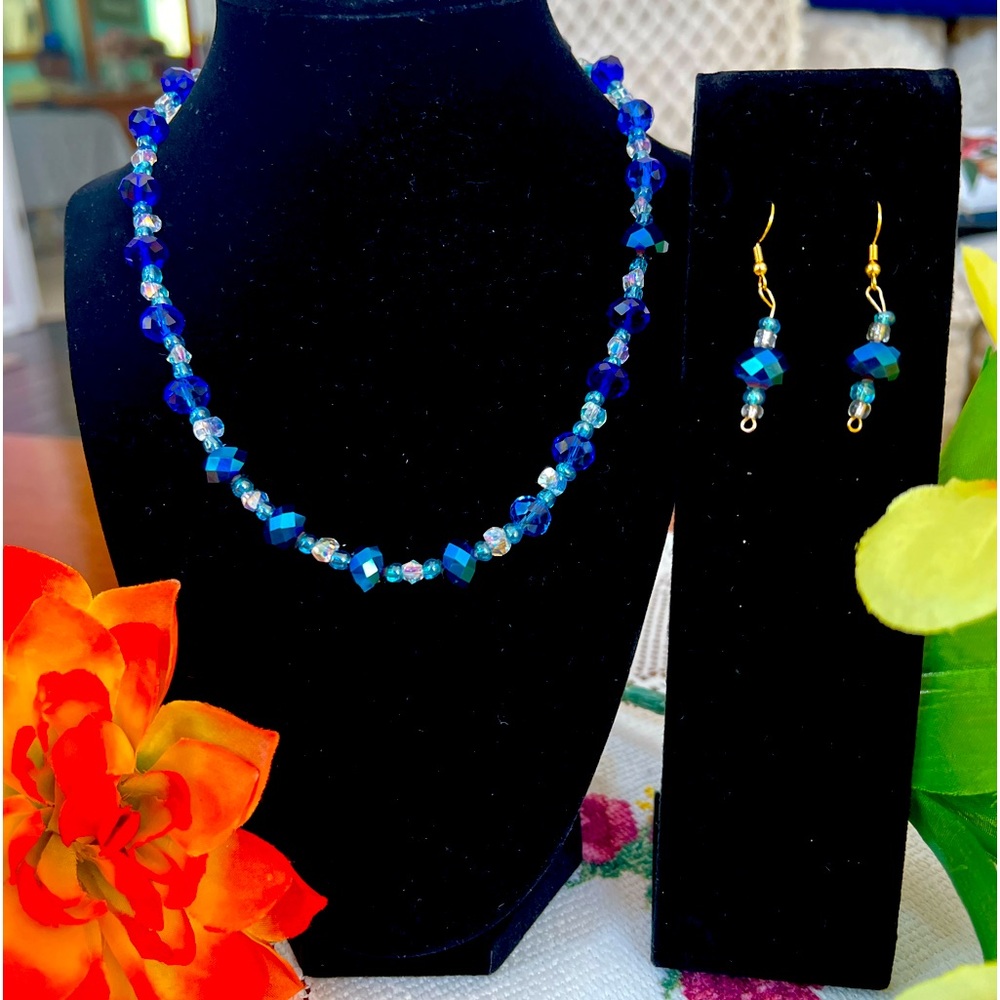 Hand made piece using dark and lighter blue.